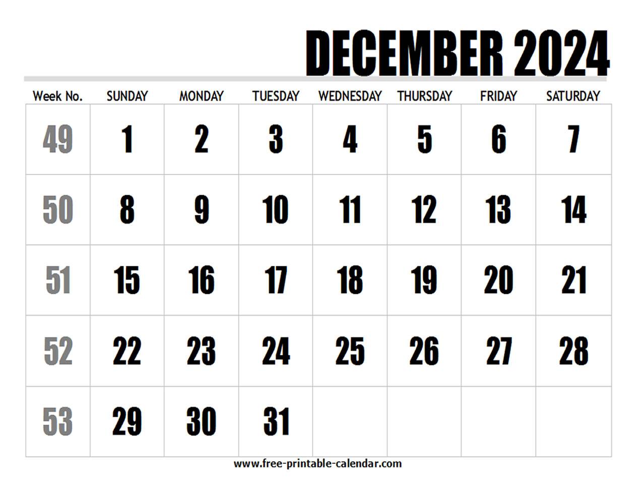 2024 calendar december