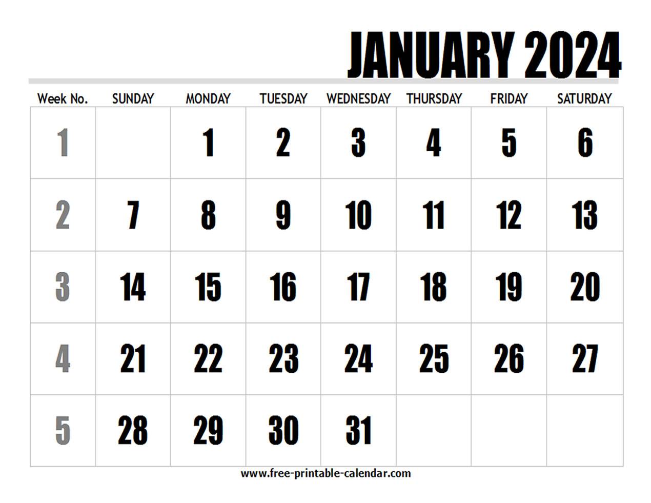 2024 calendar january