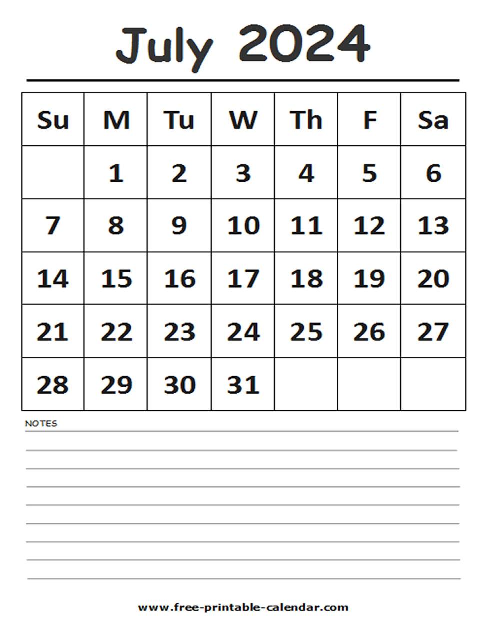 2024 calendar july printable