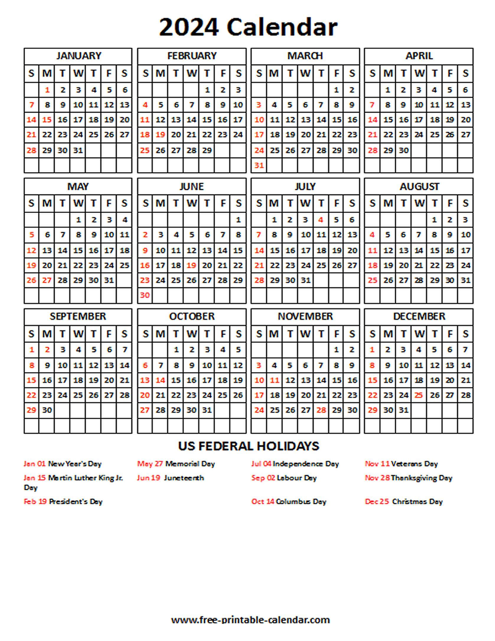 2024 Holiday Calendar Usa Printable Yoko Anatola