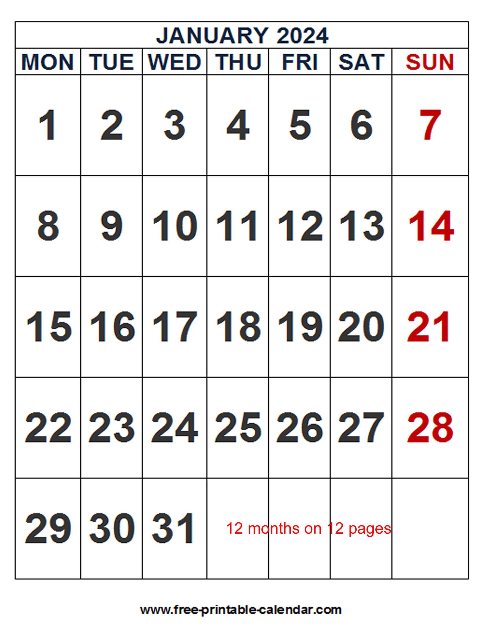 2024 Calendar - Free Printable Word Templates - Calendarpedia