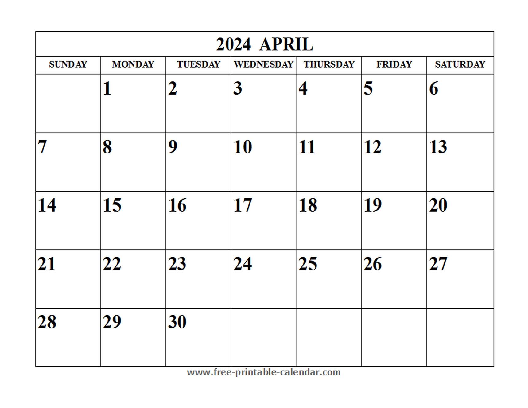 april 2024 calendar