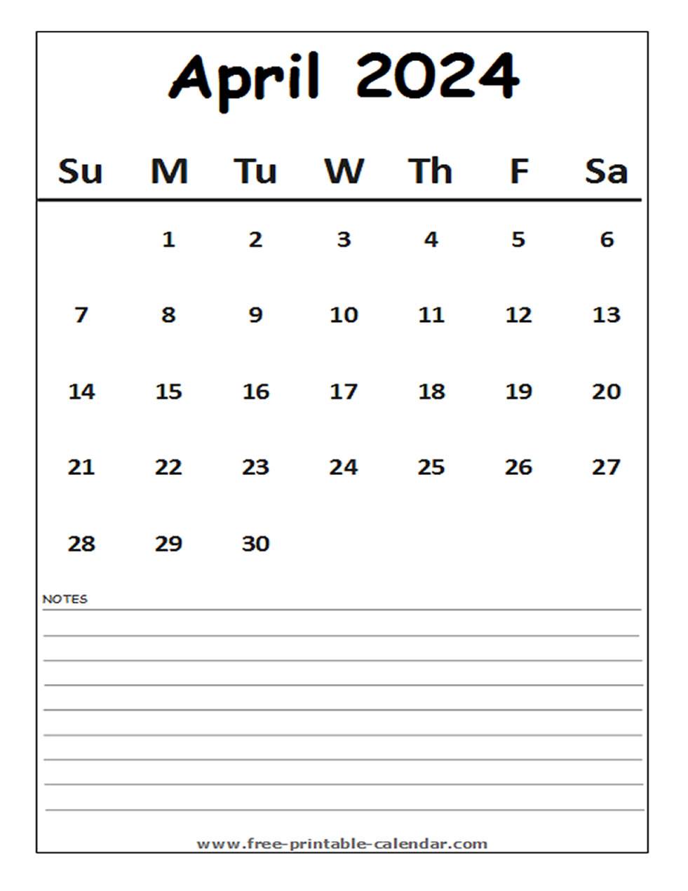 calendar 2024 april