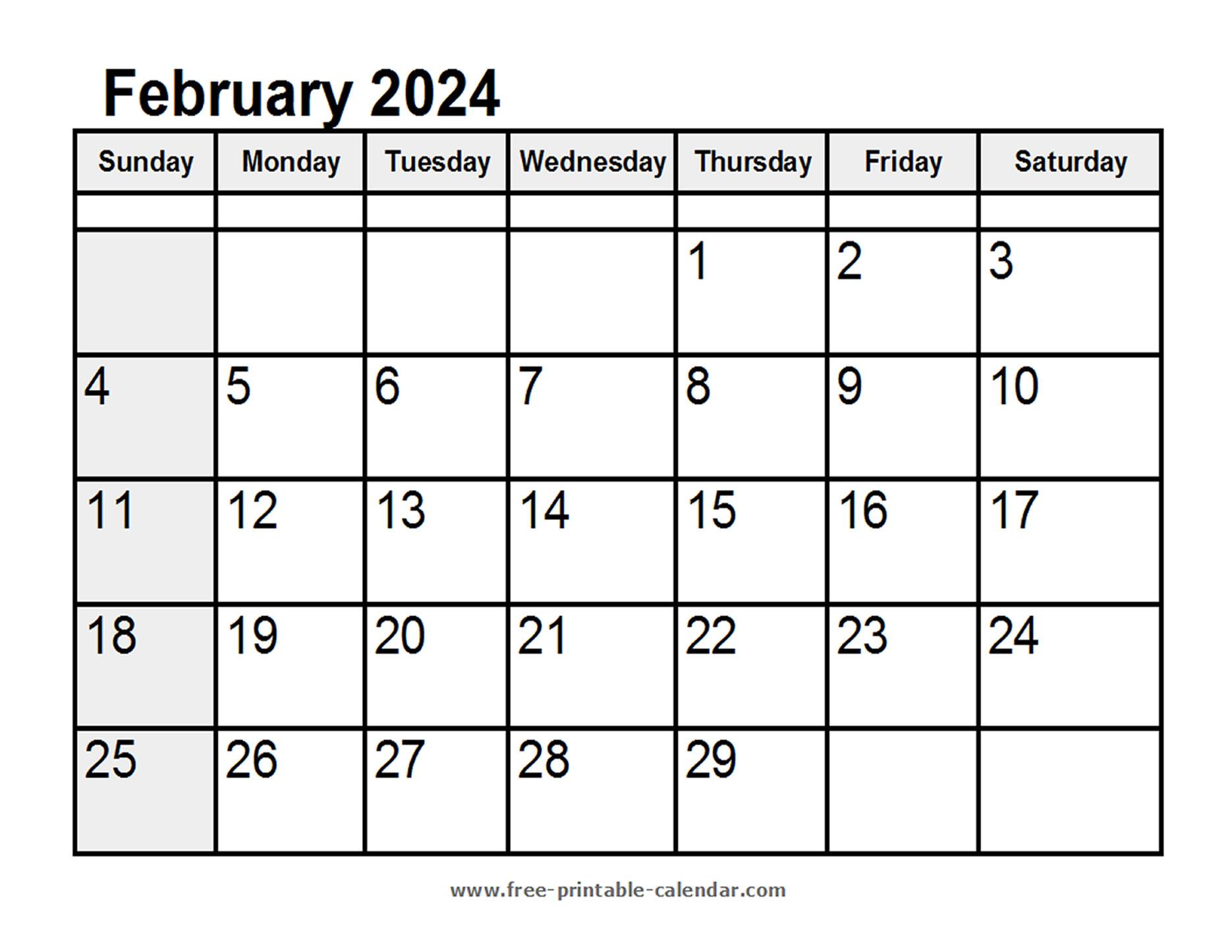 calendar february 2024