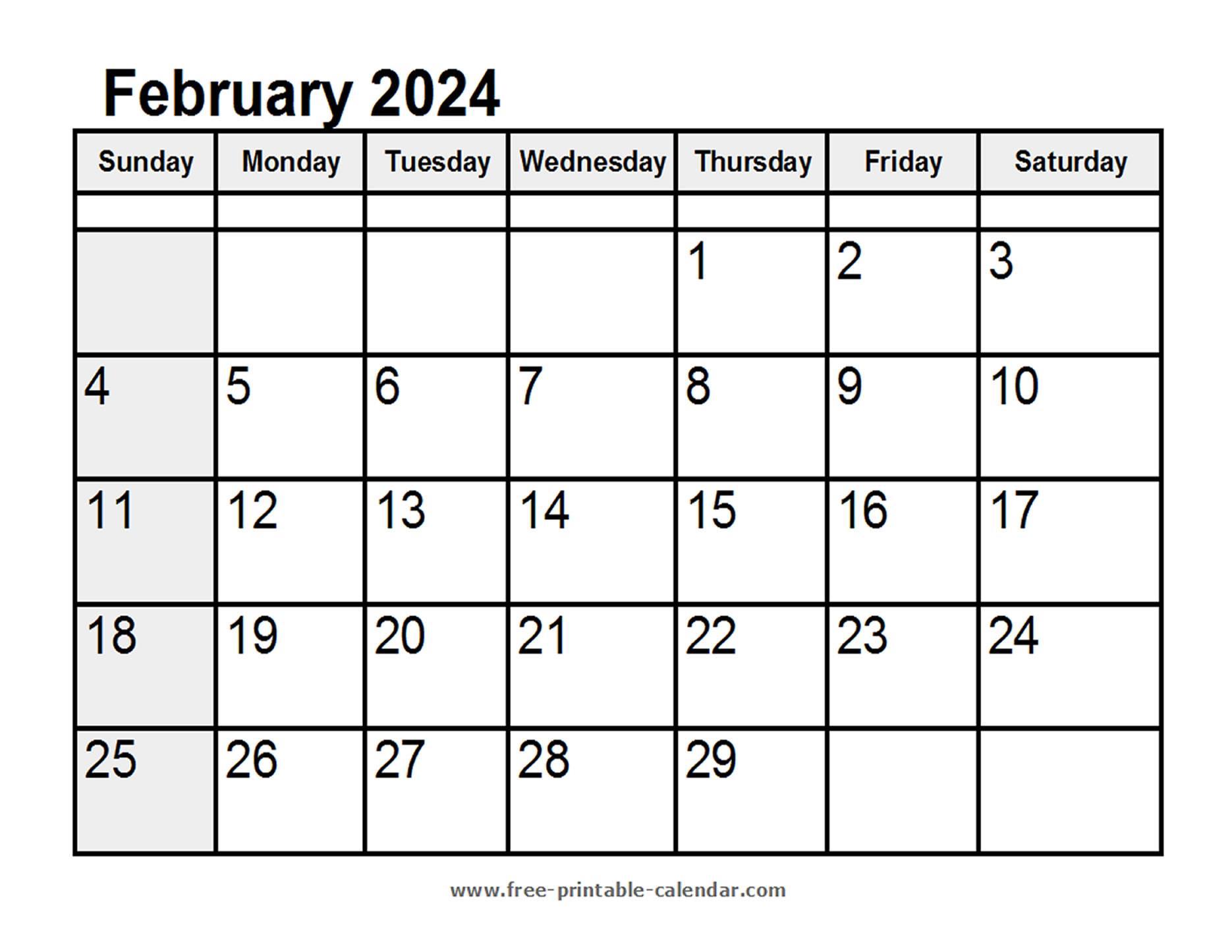 Calendar February 2024 - Free-printable-calendar.com