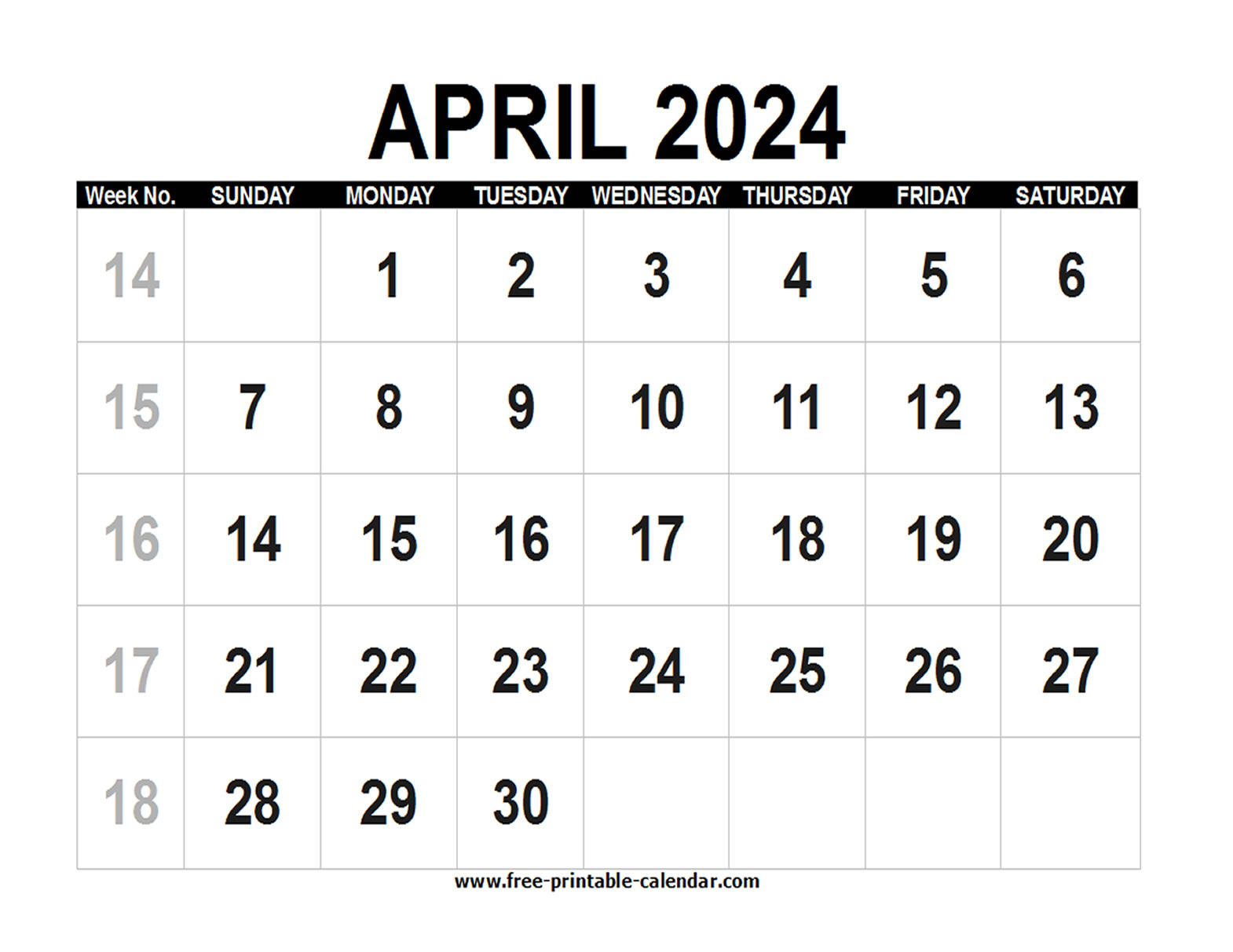 Blank Calendar 2024 April - Free-printable-calendar.com