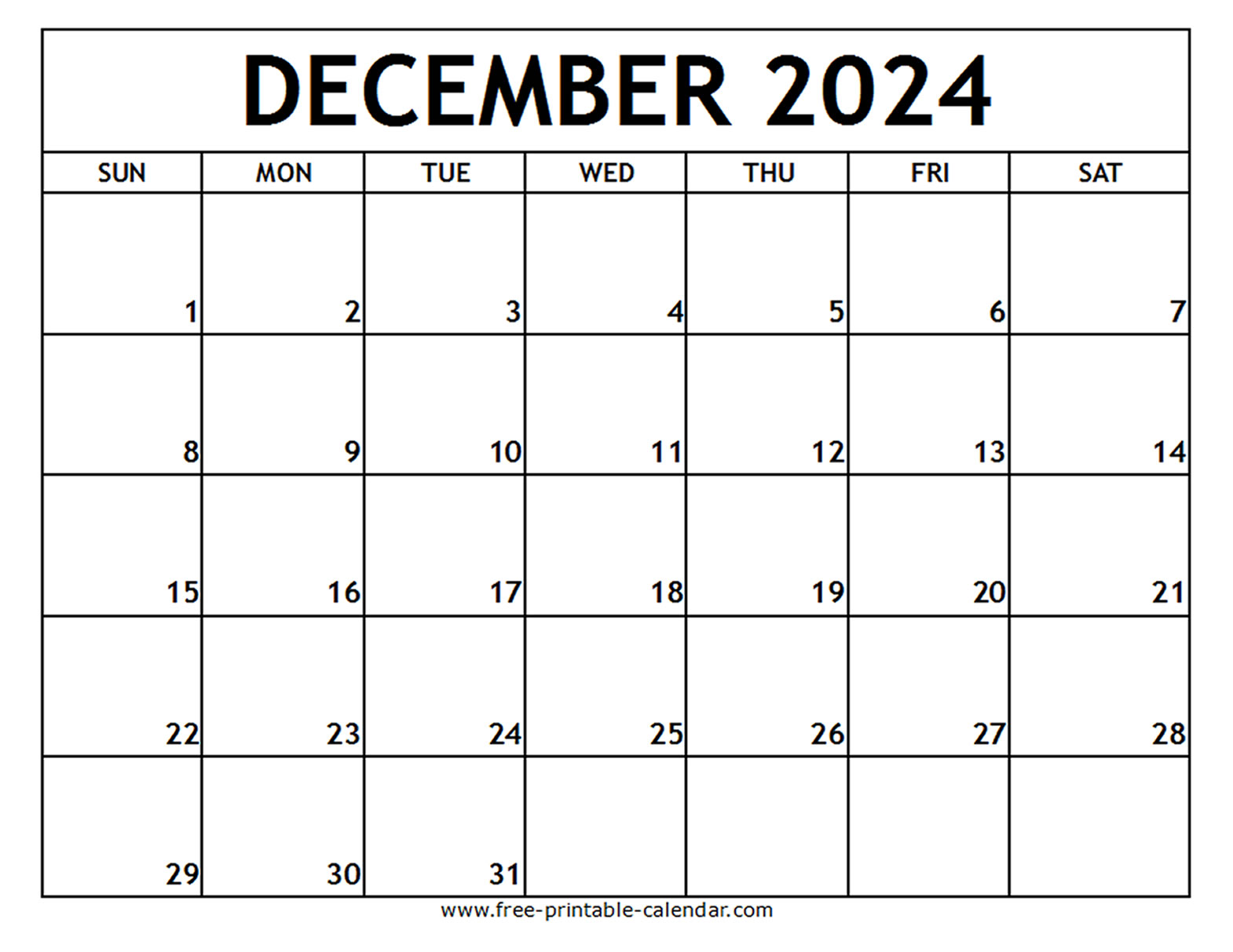 December 2024 Printable Calendar