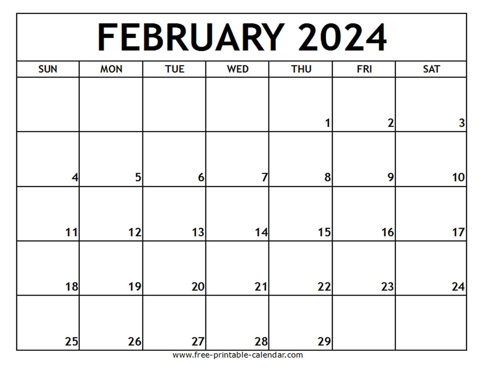 February calendar 2024 printable template - 7calendar