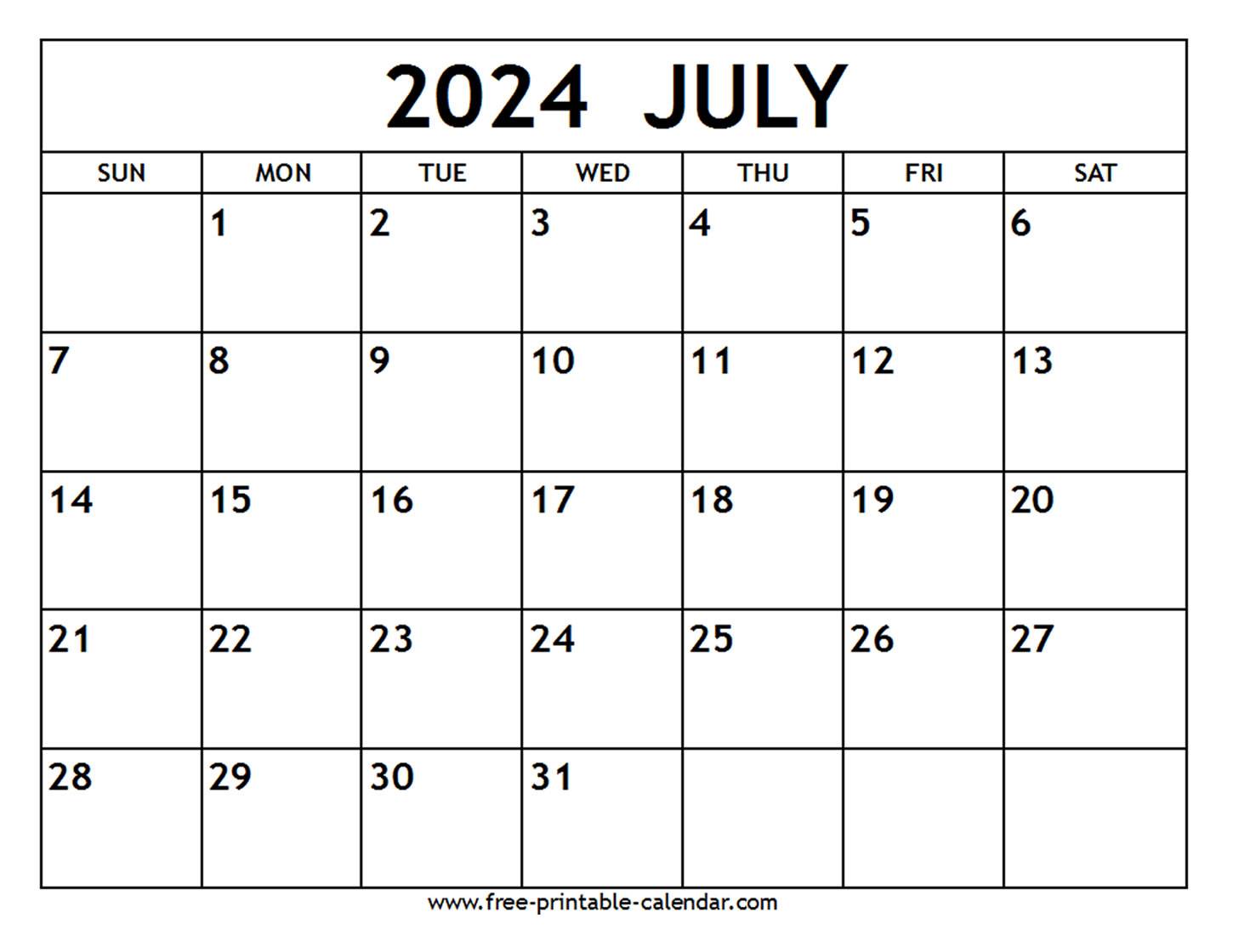 July Printable Calendar 2024 Free Laney Mirella