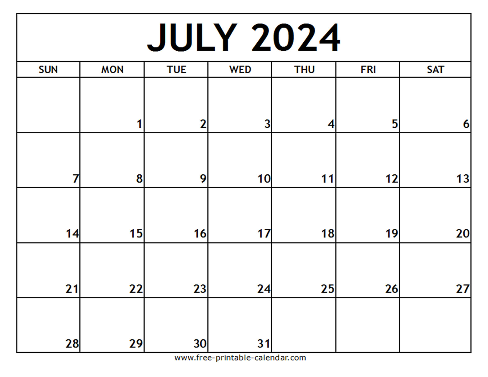 July Printable Calendar 2024 Free Laney Mirella