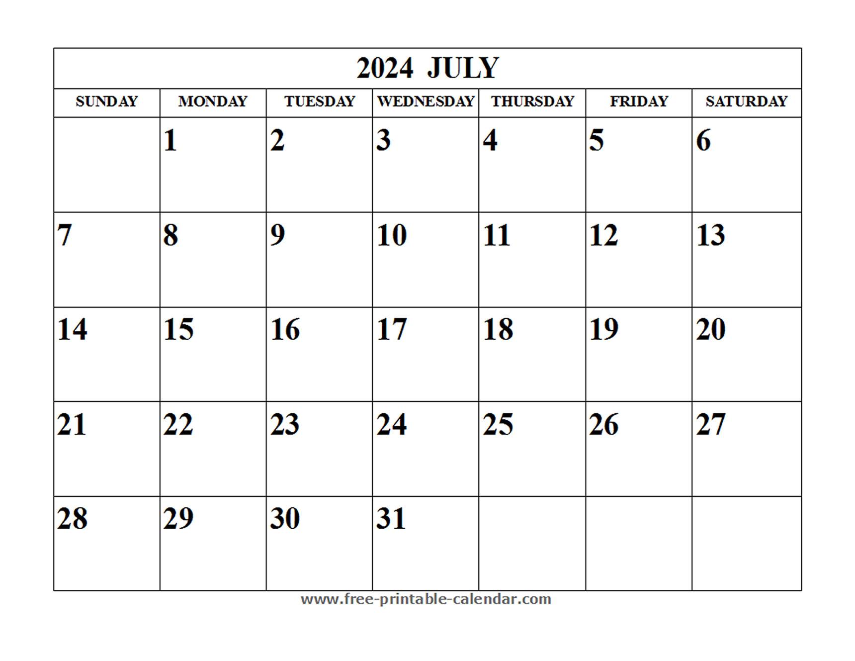 july 2024 calendar