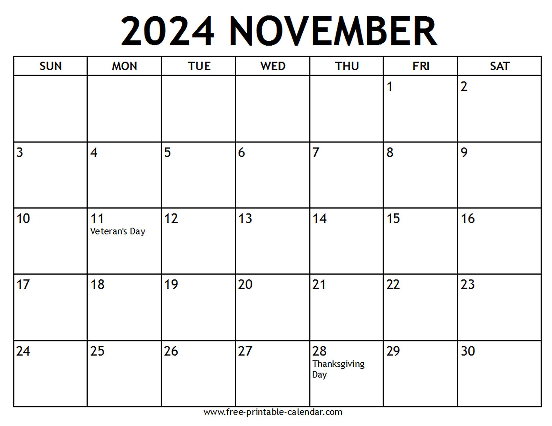 November 2024 Calendars (52 Free Printable PDFs)