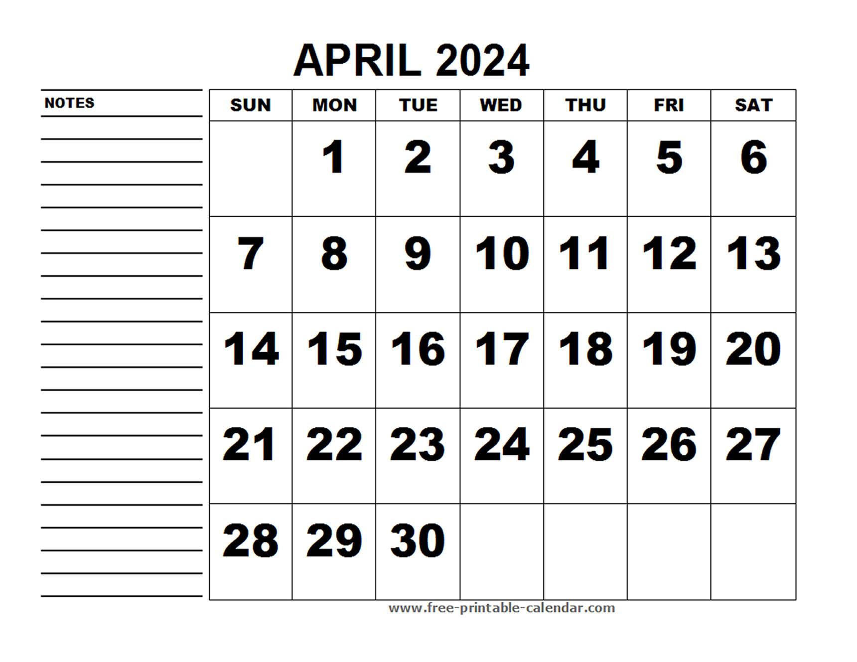 Printable Calendar April 2024 - Free-printable-calendar.com