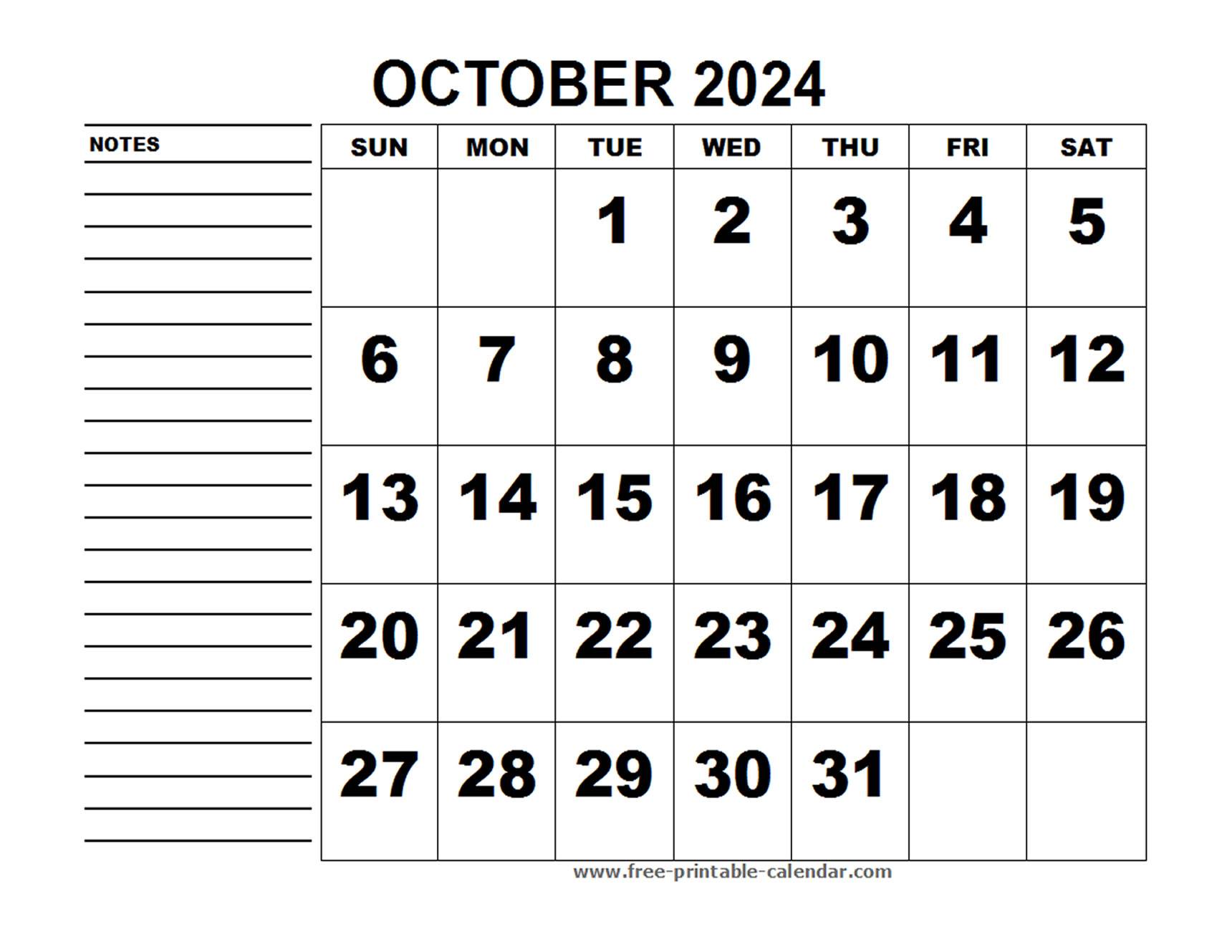 printable calendar october 2024