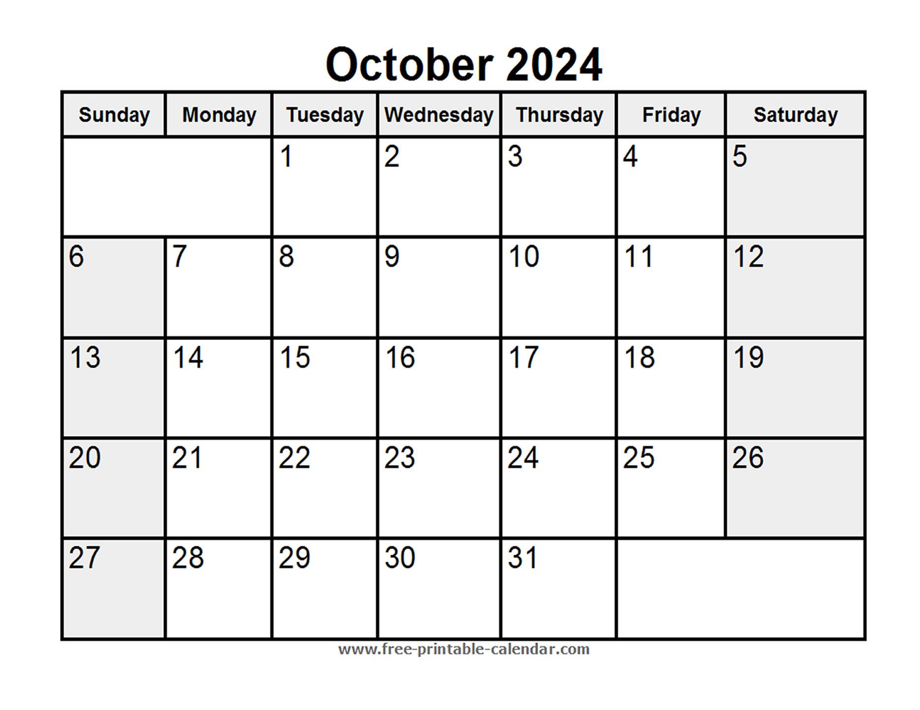 Printable October 2024 Calendar