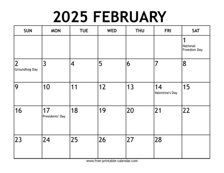 february 2025 calendar With US holidays