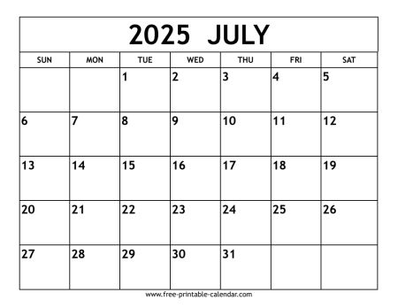 July 2025 Calendar