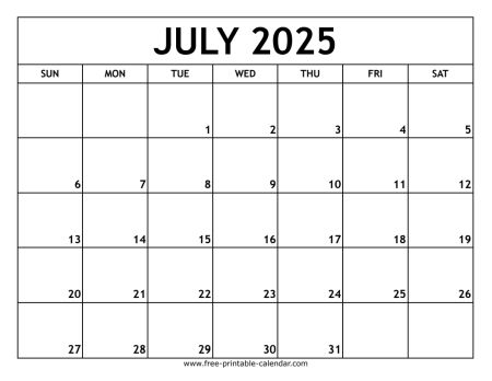 July 2025 Printable Calendar