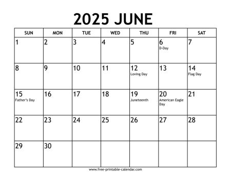 June 2025 Calendar US holidays