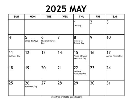 May 2025 Calendar US holidays