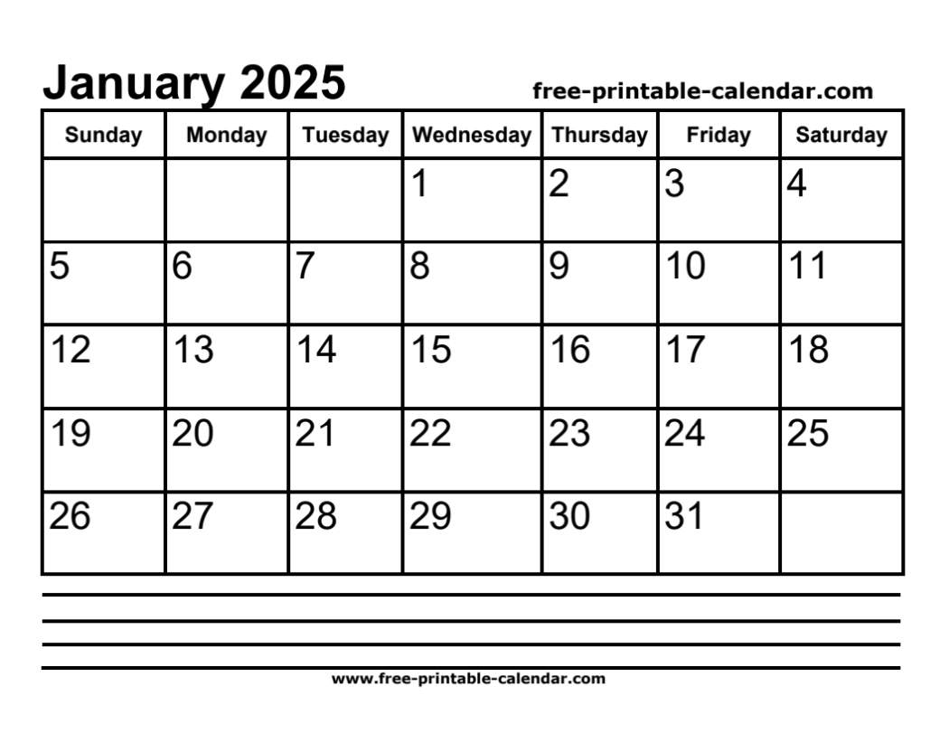 2025 january calendar printable