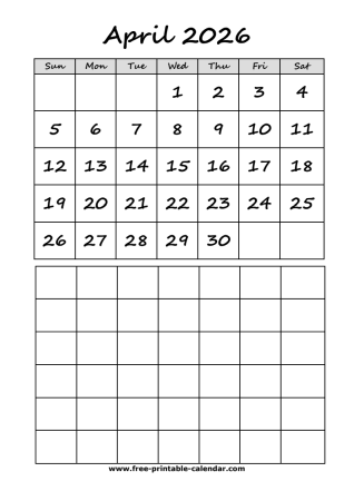 2026 april calendar