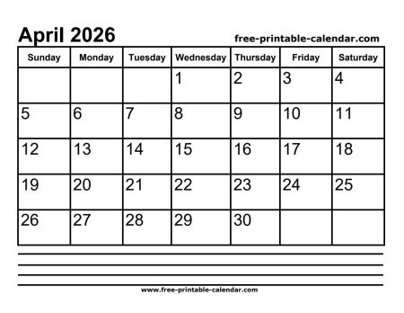2026 april calendar printable