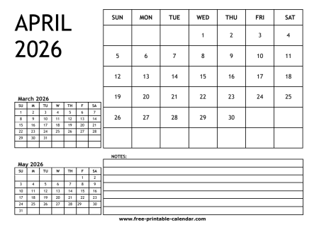 2026 calendar april