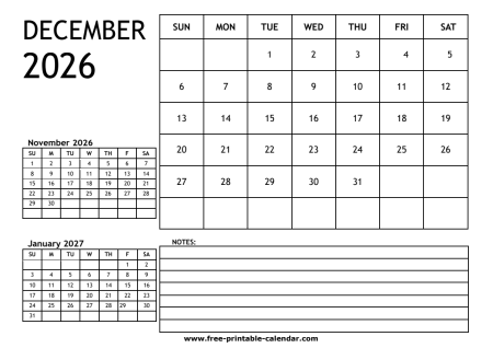 2026 calendar december