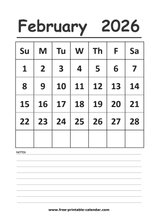 2026 calendar february printable