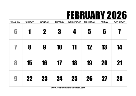 2026 february calendar