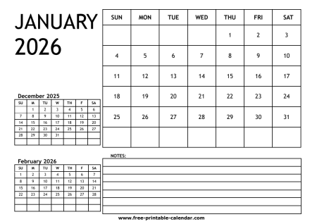 2026 calendar january