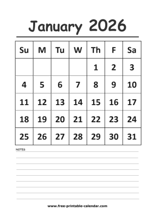 2026 calendar january printable