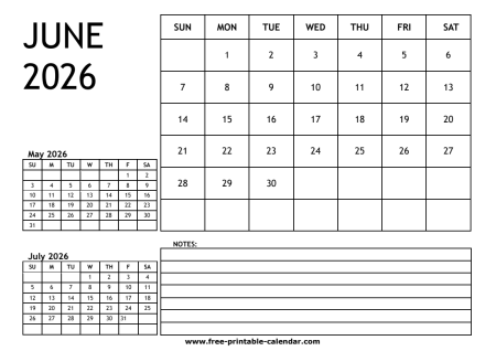 2026 calendar june