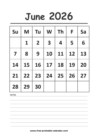 2026 calendar june printable