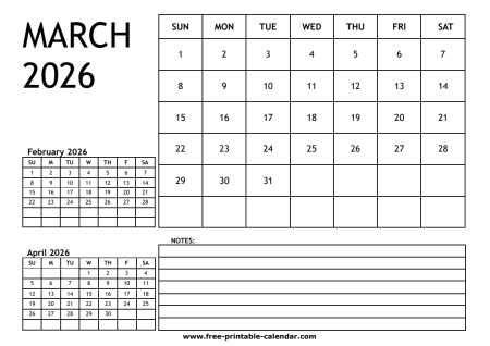 2026 calendar march