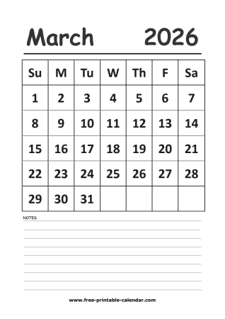 2026 calendar march printable
