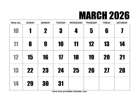 2026 march calendar