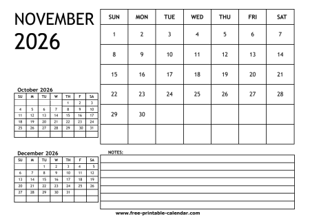 2026 calendar november