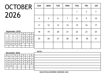 2026 calendar october
