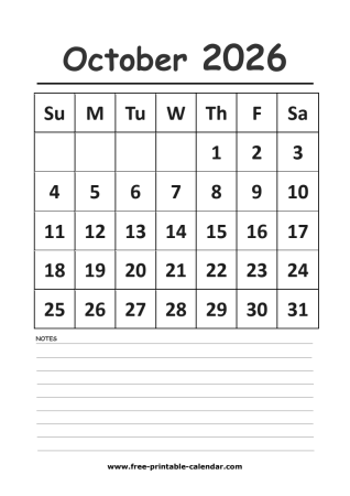 2026 calendar october printable