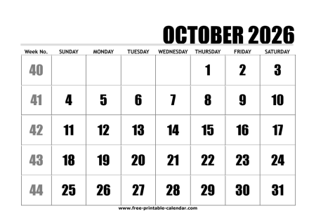 2026 october calendar