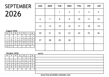 2026 calendar september