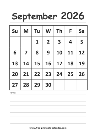 2026 calendar september printable