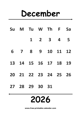 2026 december calendar