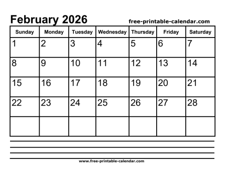 2026 february calendar printable