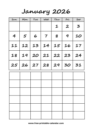 2026 january calendar