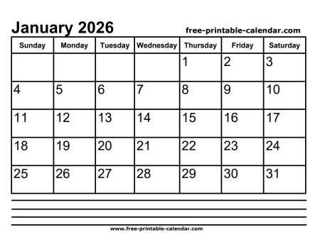 2026 january calendar printable
