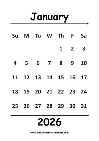 2026 january calendar
