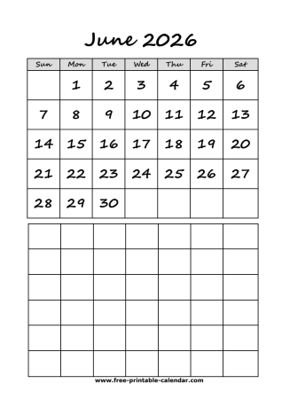 2026 june calendar